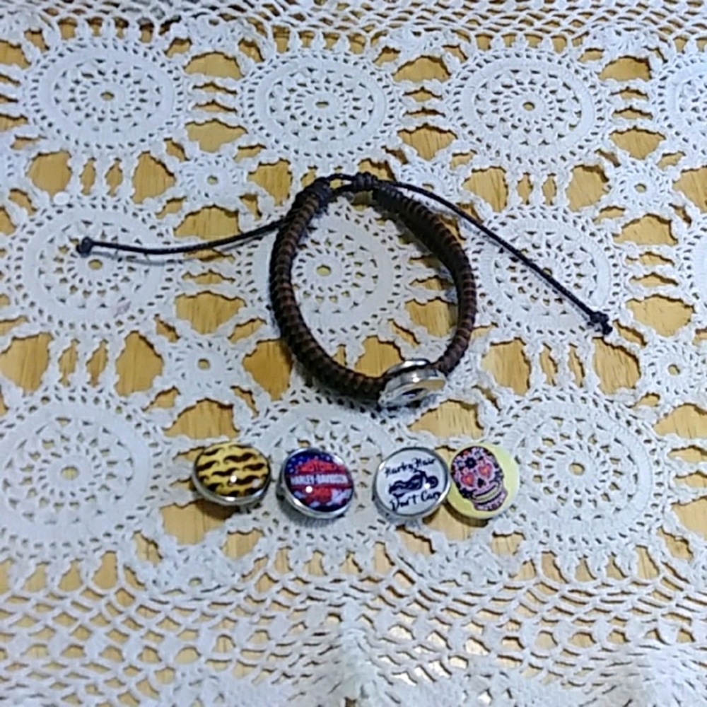 Snap Jewelry - Biker Theme - braided bracelet with snap buttons